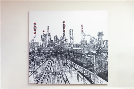 Stefano Bersani Paesaggio industriale, XX secolo 110x120 cm Tecnica del...