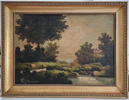 Paesaggio rurale Olio su tela 70x50 cm Con cornice 83x63 cm. Firmato in basso...