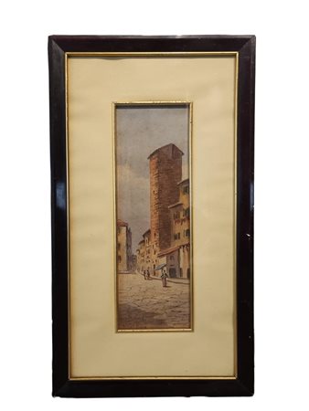 Scorcio della città di Firenze Acquarello 35,5x11,5 cm Con cornice 56x31,5 cm