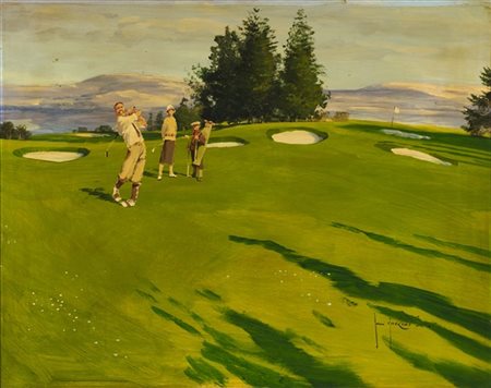 John Haskins "14th Hole on the Kings course" 
olio su compensato (cm 50x63)
firm