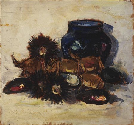 Giovanni Bartolena "Composizione con frutti di mare" 
olio su compensato (cm 40x