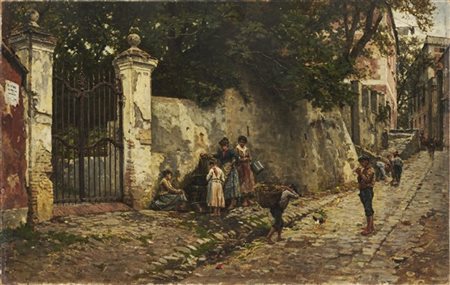 Bartolomeo Giuliano "Alla fontana" 1881
olio su tela (cm 47x74)
firmato e datato