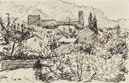 Albert Marquet "Paesaggio con case e castello" 
disegno a china (cm 8,5x13)
mono