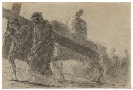 Gaetano Previati "Studio per Via Crucis - Stazione V - Il Cireneo" 
carboncino s