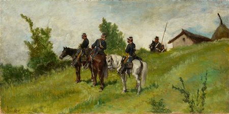 Giovanni Fattori "Militari in sosta" 
olio su tela (cm 30x60)
firmato in basso a