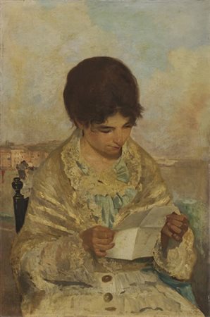 Edoardo Dalbono "La lettera" 
olio su tela (cm 80x51)
firmato in basso a sinistr