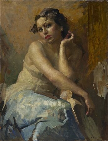 Giuseppe Amisani "Modella in riposo" 
olio su compensato (cm 78x60)
firmato in b