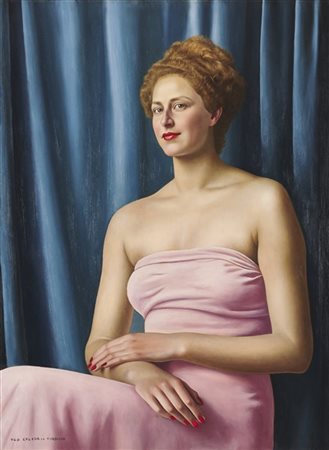 Ugo Celada da Virgilio "Ritratto di donna in rosa" 
olio su compensato (cm 95x70