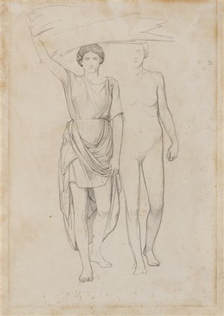 Giovanni Costa "Due studi di figura femminile in piedi" 
matita su carta (cm 34,