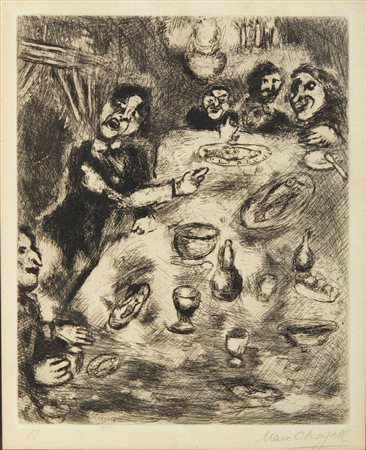 CHAGALL MARC (1887 - 1985) - DA LES FABLES DE LA FONTAINE: LE RIEUR ET LES POISSONS.