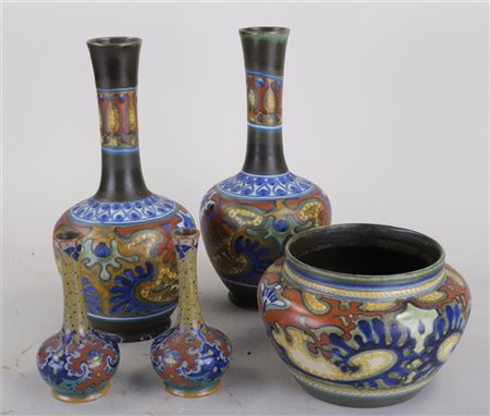 A lot of various pottery including stem vases, sprinklers and a cachepot.