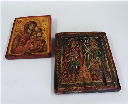 A lot of two icons, Russian and Greek. 18/19th century.27 x 24 en kleiner.