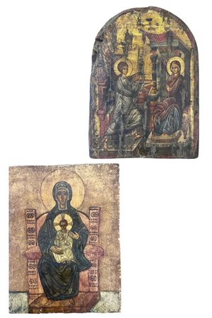 A lot consisting of a 17th century icon depicting the Anunciation with the...