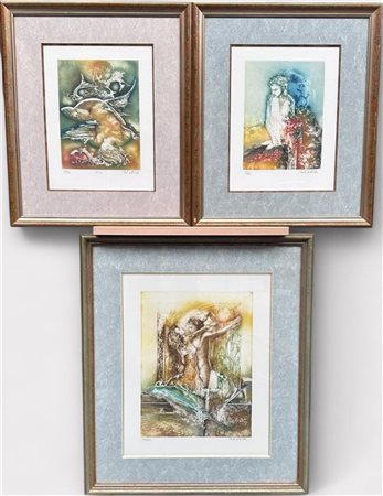 A lot consisting of (3) lithographs after Carelo Dela Pinta (born St. Etiènne...