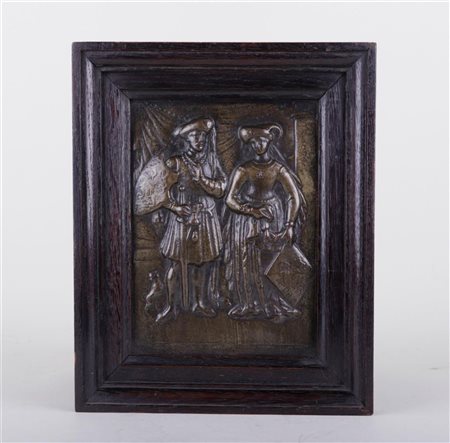 A patinated copper plaque depicting Magdalena of Brandenburg.24 x 29 cm.