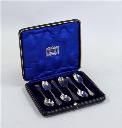 A set of six silver spoons in original box. Hallmarks and maker's marks:...