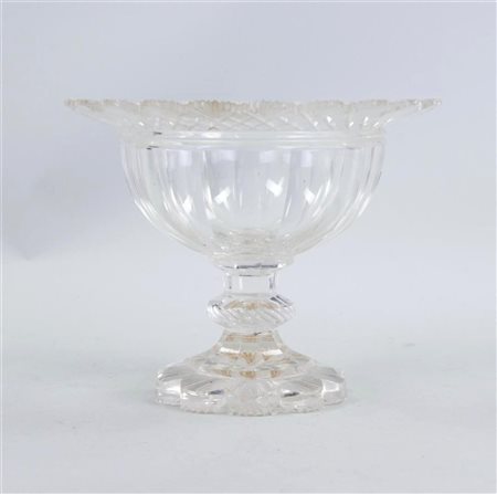 A crystal fruit bowl with a flat rim with a diamond and fan cut, Dutch, early...