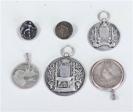 A lot of various silver occasion medals, including two antique coins...