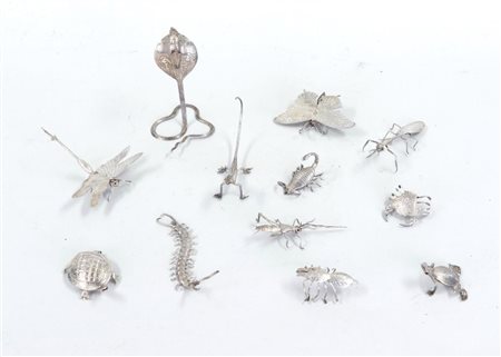 Silver miniatures 12 pieces animals/insects (jokja silver 800)