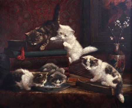 Cornelis Raaphorst (1875 - 1954), Kittens in an interior, signed (lower...