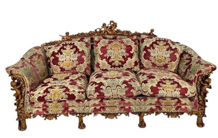 A lot consisting of a three-seater sofa made to order, with jacquard woven...