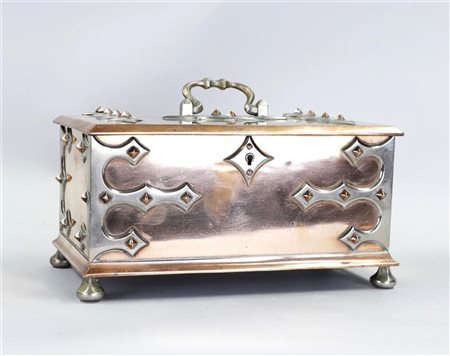 A brass valuables box, 19th century.13 x 14 x 26 cm.