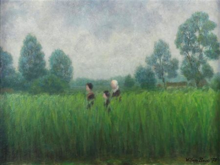 Willem Boon (1902 - 1986), Farm children in the grass, signed, and dated...