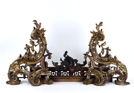 A cast bronze, Louis XV style fireplace surround, 19th century. Removable...