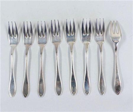 Silver pastry forks, 8 pieces, Christoffel, silver plated.