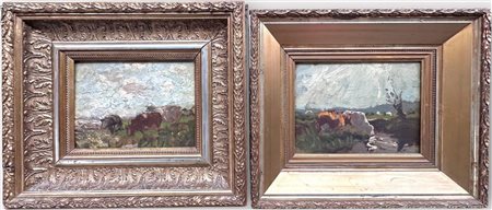 Attributed to Willem Maris, cows in a landscape, oil on canvas on panel, both...