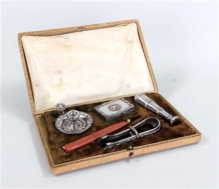 A silver-plated wax seal set in original box.