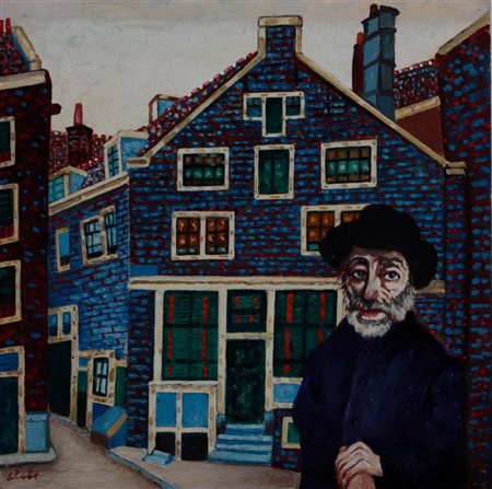 Ferry Slebe (1907-1994), Cityscape with old man, signed (lower left), and...