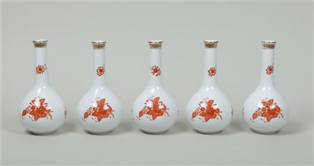 A set of five porcelain pipe vases in Apponyiorange decor. Herend, 20th...