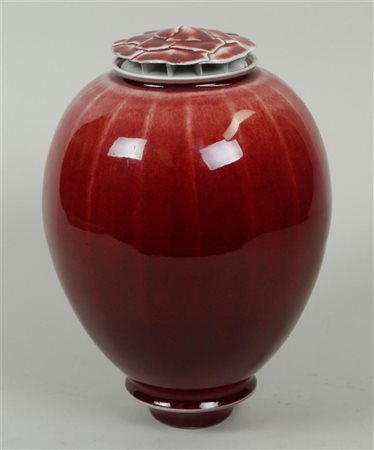 A red glazed decorative vase by Xavier Duroselle (B.: 1962), minor damage to...