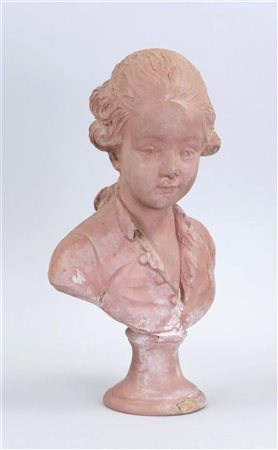 A terracotta bust of Mozart. Signed 'Le Brun' on the back. France, 19th century.