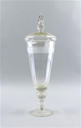 A large glass partly cut lidded coupe. 19th century.H. 48 cm.