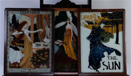 A lot consisting of (3) Art Nouveau vintage advertising expressions. ca. 1900.