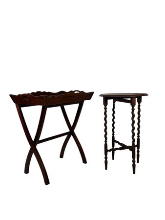 Folding table with twisted legs with a butler tray.