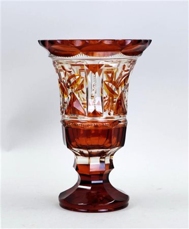 A colored glass Bohemian crystal vase.H. 24,5 cm.