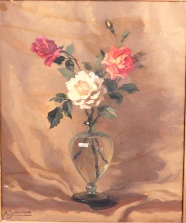 Alfred Jonnieax, Still life of roses in a vase, signed (bottom left), oil on...