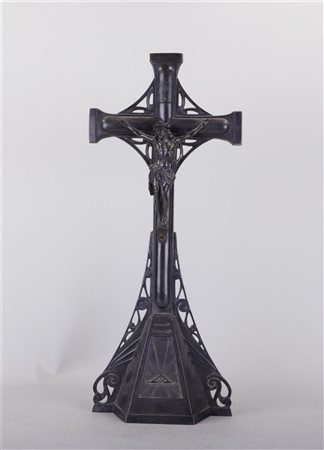 An Art Nouveau pewter crucifix. ca. 1900. Height 44.5 cm.