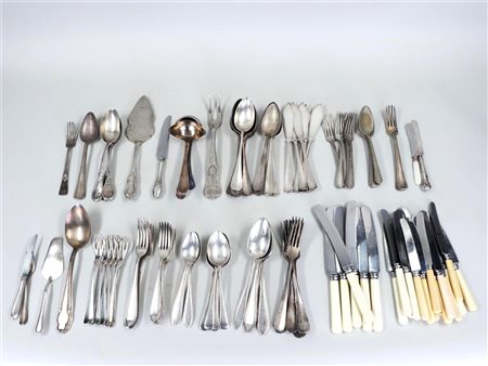 A large collection of silver-plated cutlery, some with silver handles.