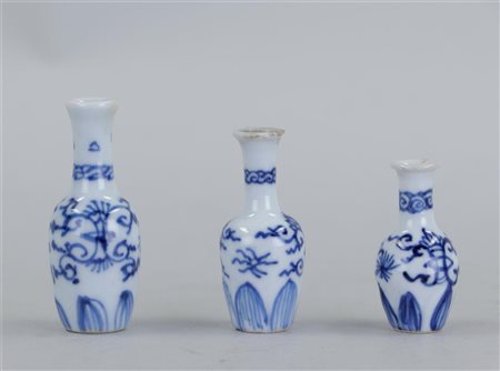 Three porcelain dollhouse vases with lotus flower decoration China, Kangxi ca...