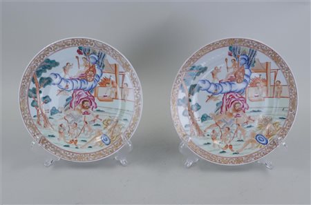 Two porcelain plates with mythological representation. China, 19/20th...