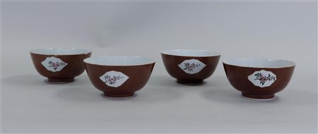 Four porcelain Famille Rose cabinet bowls with Capuchin decoration, with...