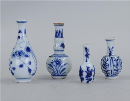 Four porcelain dollhouse vases with floral decoration China, Kangxi ca...