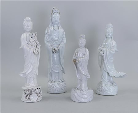 A lot of four blanc de chine Guayn Yin figures. China, 20th century. Various...