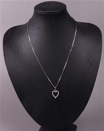 A white gold (14 kt) Ventian necklace with an open heart pendant (18 kt) set...