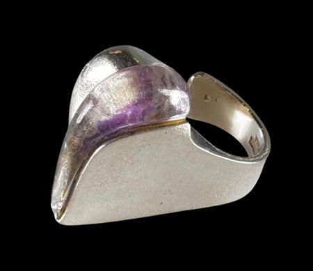 Silver ring Lapponia 'Salamander' with transparent acrylic stone. Circa 1975....