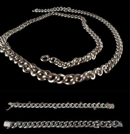 Lot consisting of (3) a silver hollow link bracelet with box clasp, the...